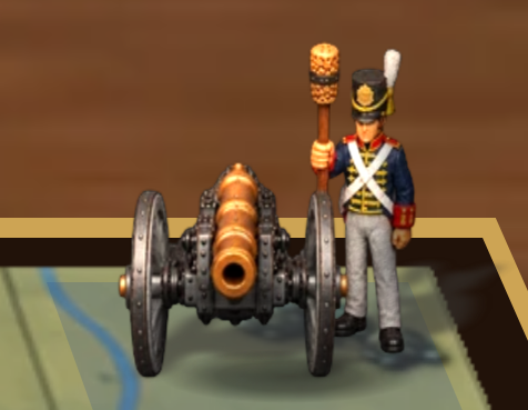 An artilleryman serving his gun with a rammer on the battlefield
