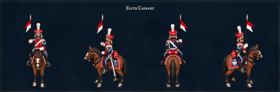 A French Guard lancer shown from the front, both sides and behind